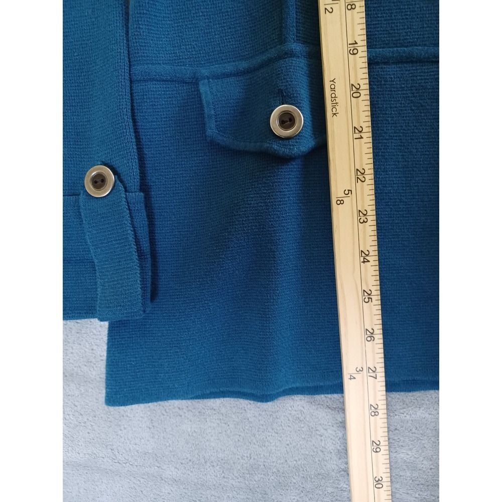 Chicos‎ Sz 2 Lg Cardigan Jacket Knit Military Button Cotton Blue Stretch Office - Picture 7 of 10